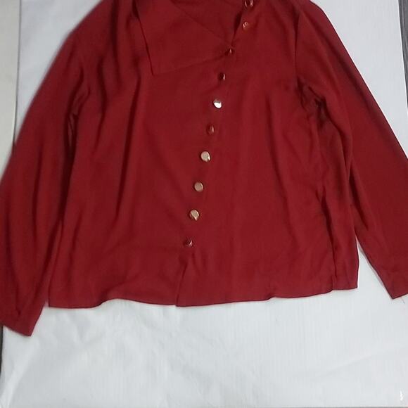 SHEIN Asymmetrical Neck Button Front Top S Corporate Siren Cherry Girl Holiiday - Picture 5 of 10